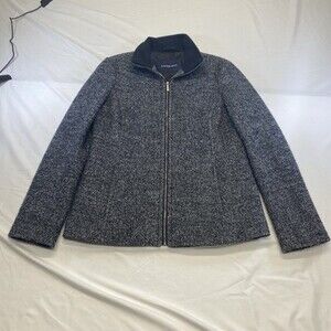 Lands' End Women's Black and Gray Wool Blend Full Zip Tweed Jacket! SZ Medium